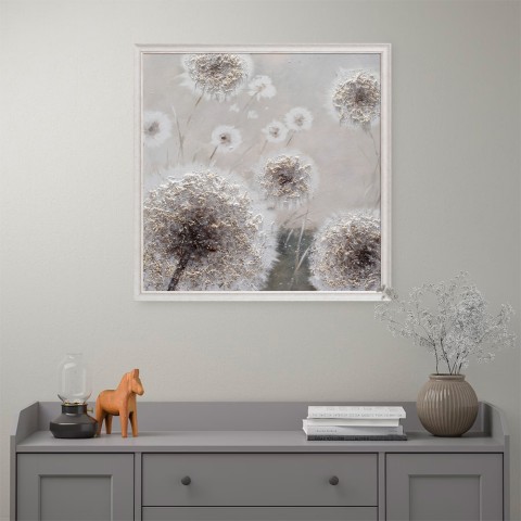 Cuadro pintado a mano con marco lienzo flores diente de león 100x100cm W729 Promoción