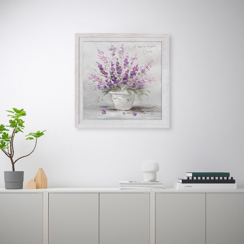 Cuadro pintado a mano jarrón con flores violetas lienzo con marco 30x30cm W602 Promoción