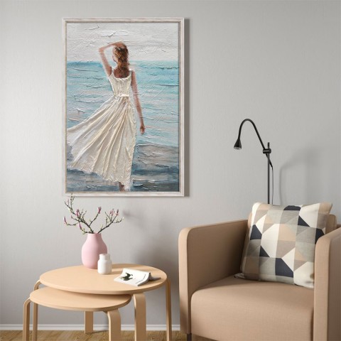 Cuadro pintado a mano en lienzo con relieve, mujer en la playa, 60x90 cm W713 Promoción