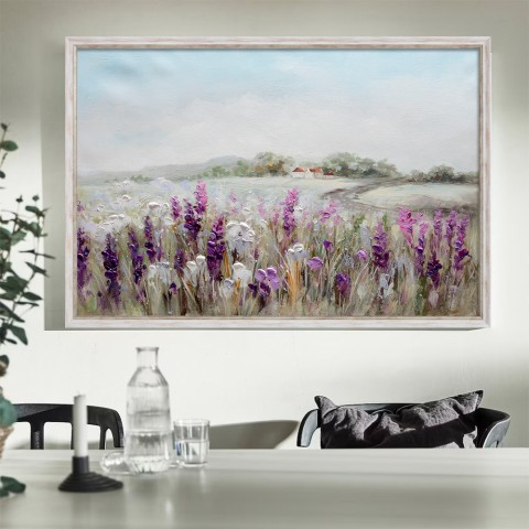 Cuadro pintado a mano sobre lienzo paisaje campo de flores 60x90cm W619 Promoción