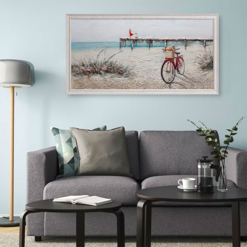 Cuadro pintado a mano sobre lienzo muelle playa 60x120cm con marco W628 Promoción