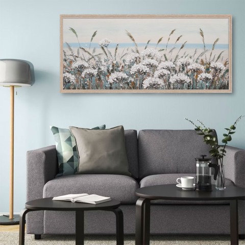 Cuadro pintado a mano campo de flores 65x150cm sobre lienzo con marco W717 Promoción