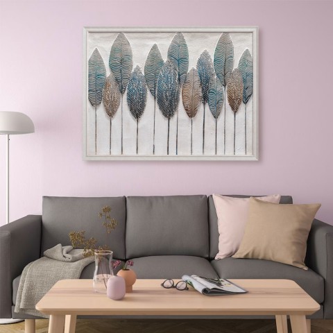 Cuadro pintado a mano sobre lienzo con marco de plumas 90x120cm W732 Promoción
