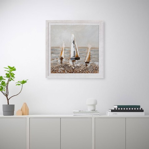 Cuadro pintado a mano sobre lienzo con marco 30x30cm barcos de vela Z506 Promoción