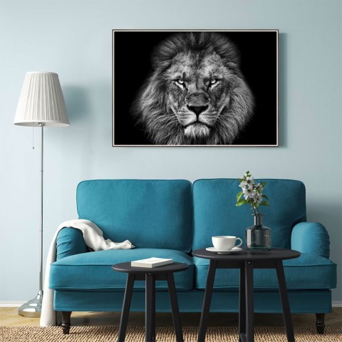 Cuadro con fotografía león blanco y negro 70 x 100cm Unika 0028