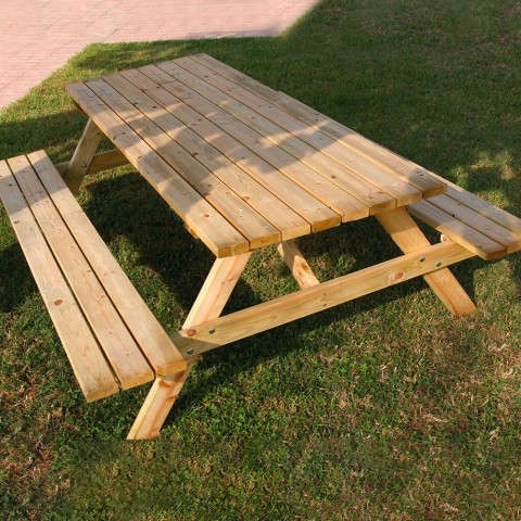 Conjunto de mesa y bancos para picnic de madera 180x150 cm