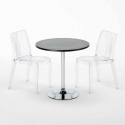 Mesa Redonda Negra 70x70 cm y 2 Sillas De Colores Transparentes Dune Gold Descueto