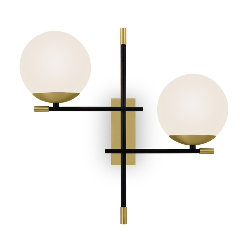 Lámpara aplique negro dorado 2 esferas cristal blanco Nostalgia Maytoni Sx Promoción