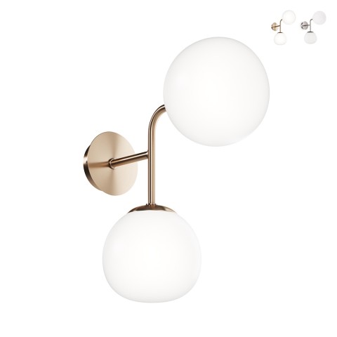 Lámpara de pared salón y pasillo 2 esferas bolas blancas Erich Maytoni