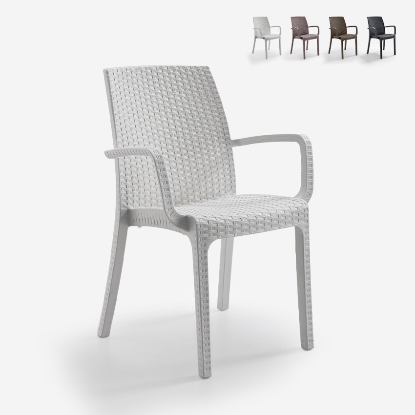 Silla apilable de ratán con reposabrazos para bar y jardín Indiana BICA Rebajas