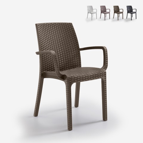 Stock 18 sillas de rattan apilables con reposabrazos para jardín exterior Indiana Bica Promoción