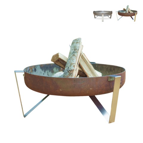 Brasero redondo para jardín Ø 63 cm barbacoa de acero oxidado Etna Promoción