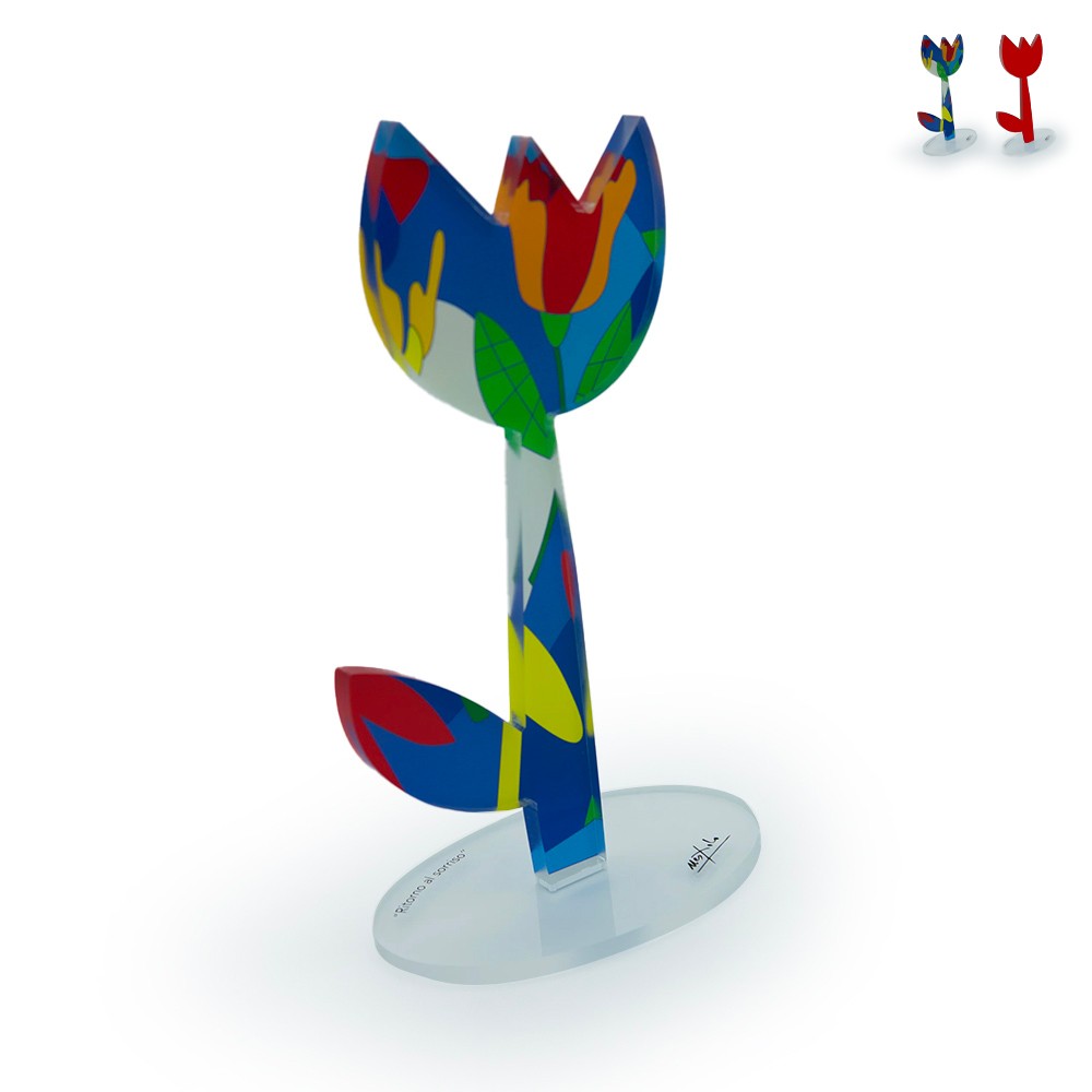 Tulipano escultura decorativa de plexiglás coloreado estilo pop art