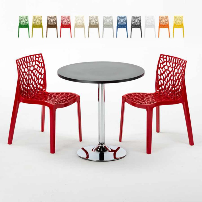 Mesa Redonda Negra 70x70 cm y 2 Sillas De Colores Gruvyer Cosmopolitan Elección