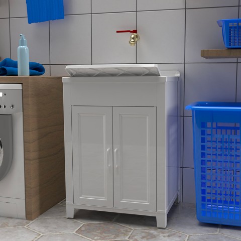Móvil con fregadero de 2 puertas de resina para lavandería 60x50cm Mong Promoción