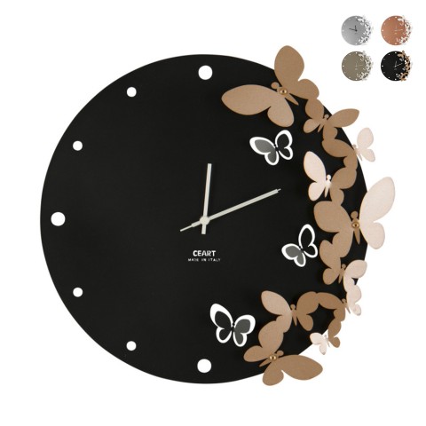 Reloj de pared redondo 40cm metal artesanal Mariposas 3D bailando Ceart Promoción