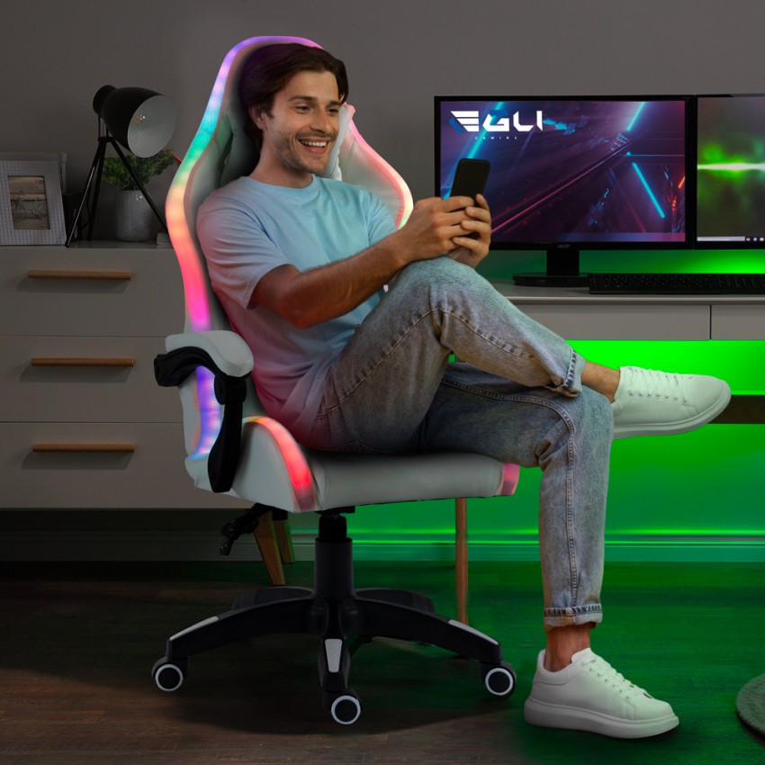Silla gaming blanca silla LED reclinable ergonómica Pixy Plus Promoción