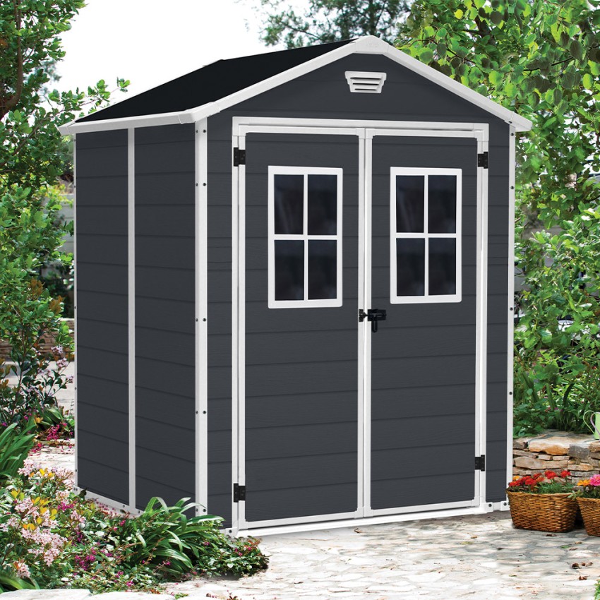 Caseta de exterior Manor 6x5 - 185x152x226 cm y 2,5m2 - Gris