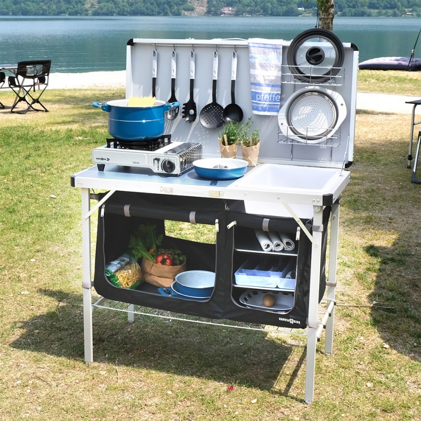 Mueble de cocina para camping al aire libre con estantes