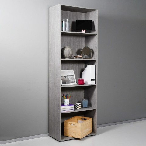 Librería alta gris para sala de estar de oficina con 5 estantes ajustables Kbook 5GS