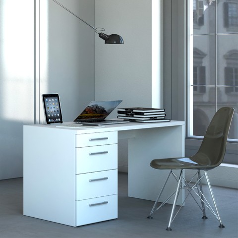 Escritorio moderno blanco con 4 cajones para oficina y teletrabajo 110X60 KimDesk WS Promoción