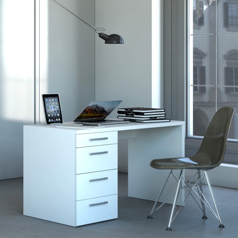 Escritorio Moderno de oficina smartworking blanco de 4 cajones 110x60 KimDesk WS
