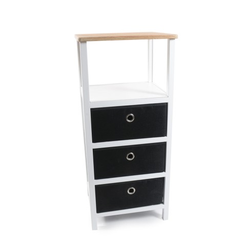 Mueble salón 3 cajones tela estante madera blanco negro Erin