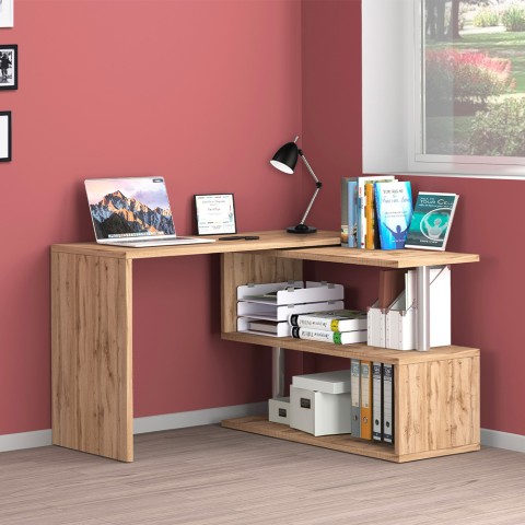 Escritorio de oficina de diseño giratorio, angular de madera con 2 estantes Volta WD Promoción