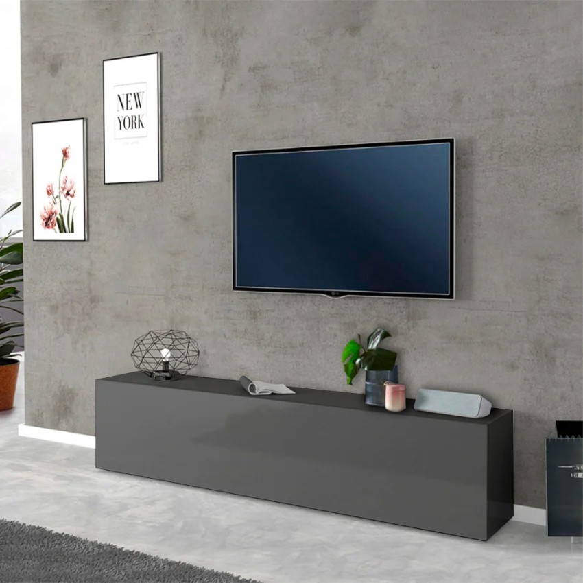 Mueble TV salón moderno 180cm 1 puerta 2 compartimentos gris Nota Baja Promoción