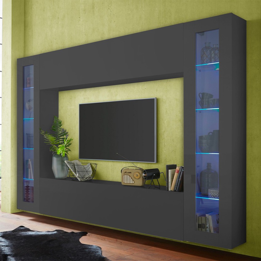 Moderno soporte de TV de pared 2 vitrinas Nota Marco Promoción