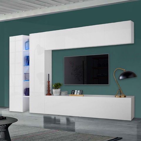 Mueble pared TV diseño moderno blanco 2 armarios Joy Twin Promoción