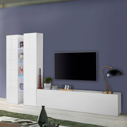 Mueble bajo TV blanco 4 estantes 2 armarios Sage WH Promoción
