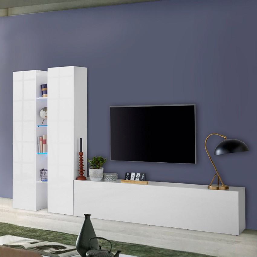 Mueble TV bajo de pared blanco Sage WH 4 estantes 2 armarios