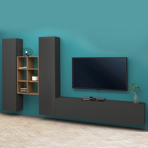 Moderno TV pared de almacenamiento 2 armarios 6 compartimentos estantería de madera Manny RT Promoción