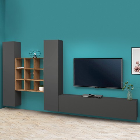 Sistema mural suspendido moderno Mueble TV estantería 2 armarios Talka RT Promoción