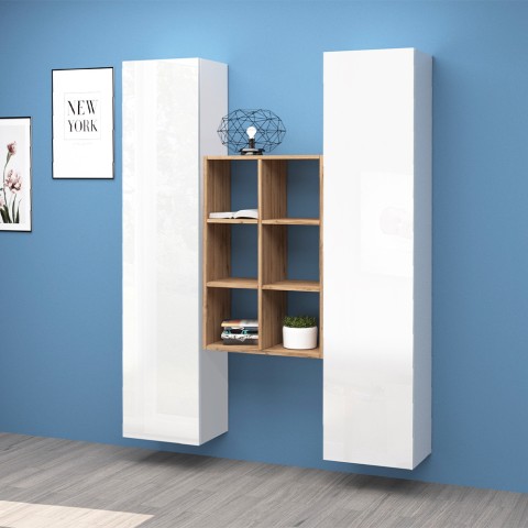 Sistema suspendido de pared blanco 2 armarios 6 estantes Gemy WH Promoción