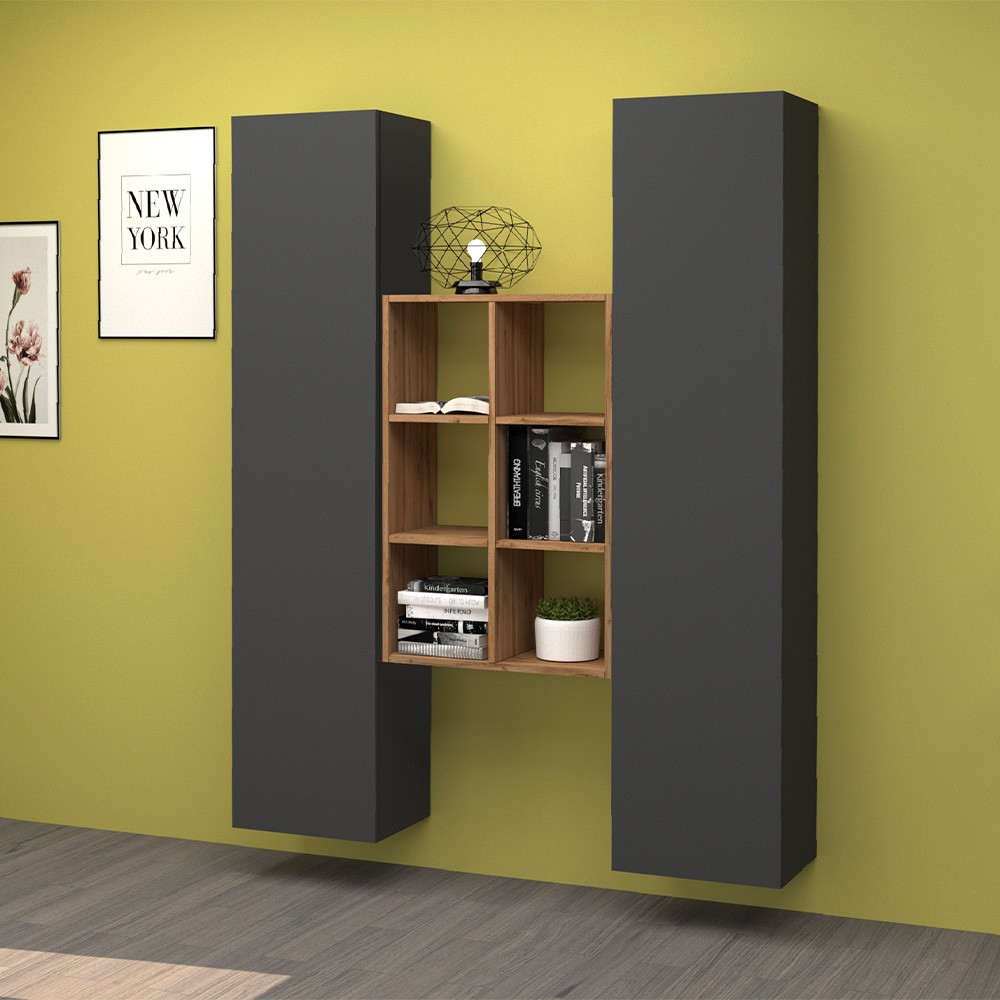 Moderna estantería de madera de pared 2 armarios sala de estar Gemy RT