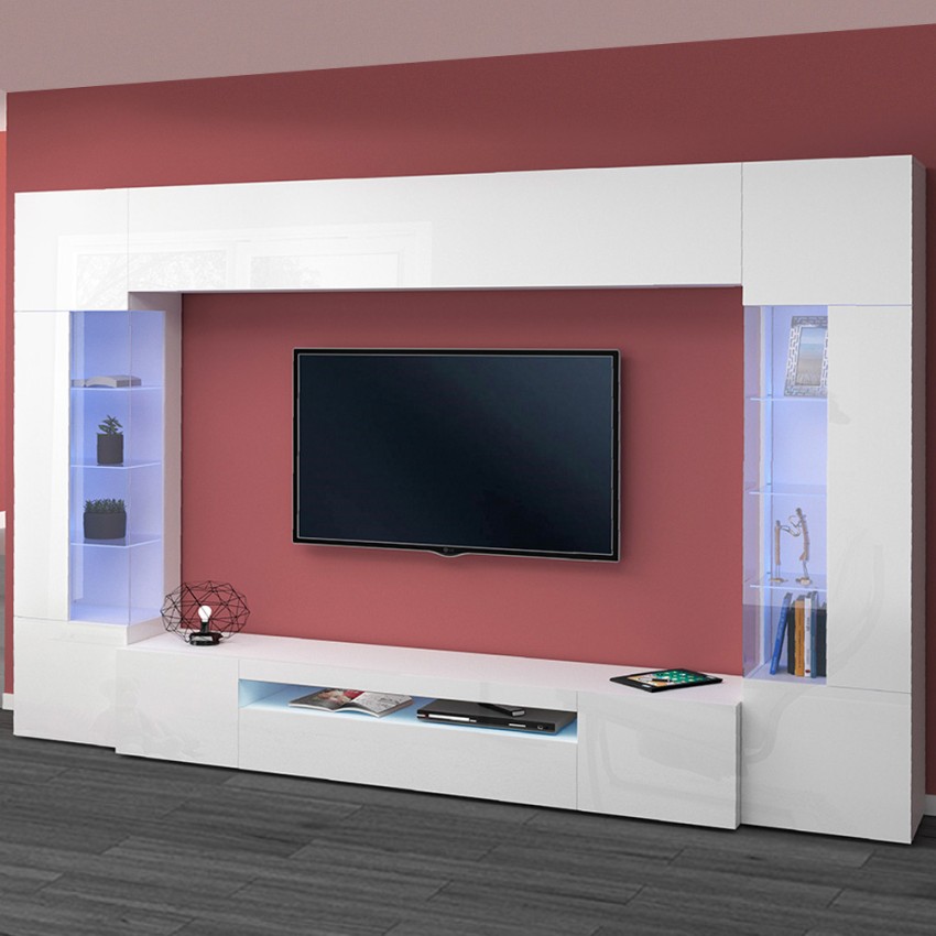 Sala de estar blanca sistema de pared soporte de TV 2 armarios de pared Sultan WH Promoción