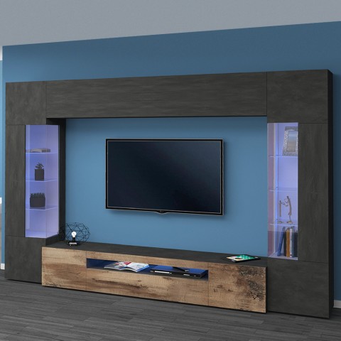 Mueble TV moderno de madera negra 2 armarios de pared Sultan AP Promoción
