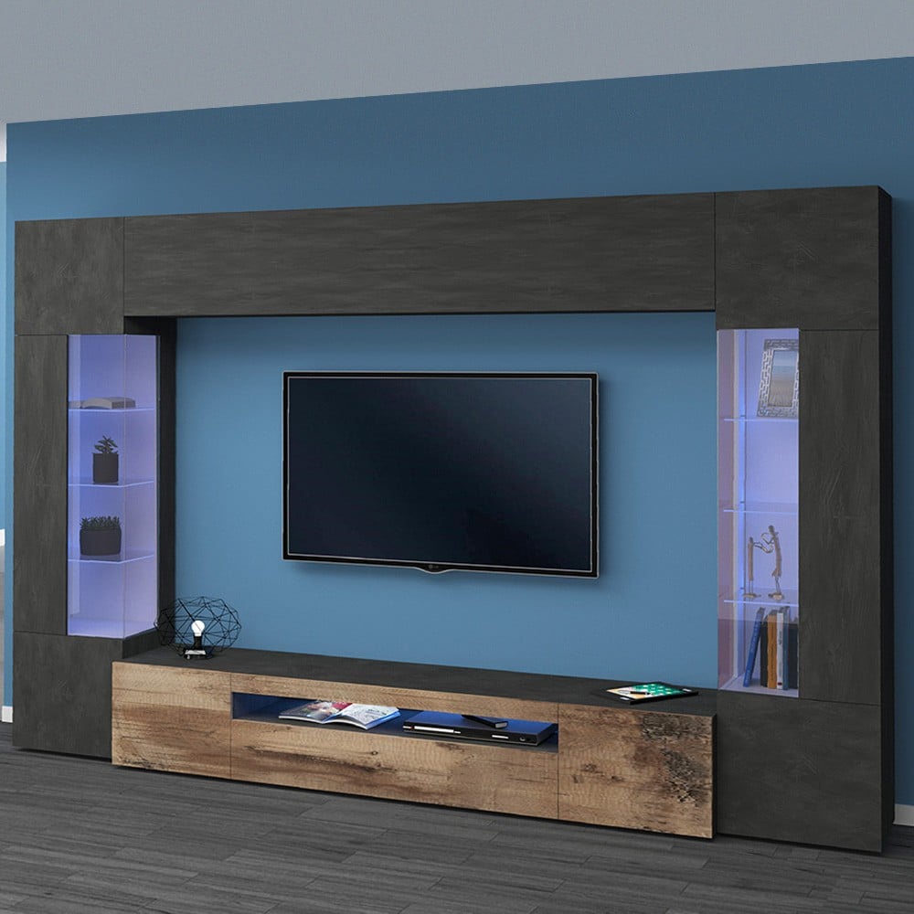 Mueble TV moderno de madera negra 2 armarios de pared Sultan AP