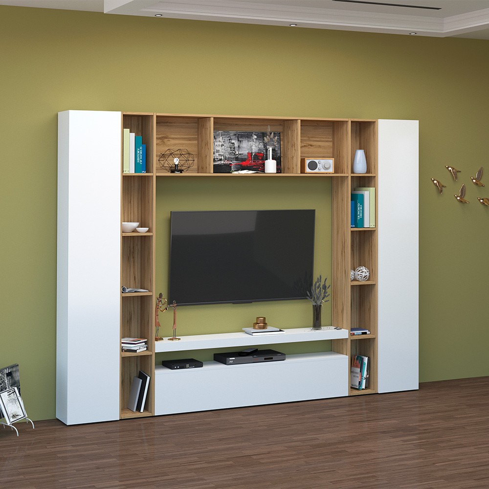 Arkel WH mueble de madera blanco para TV mueble librería de pared