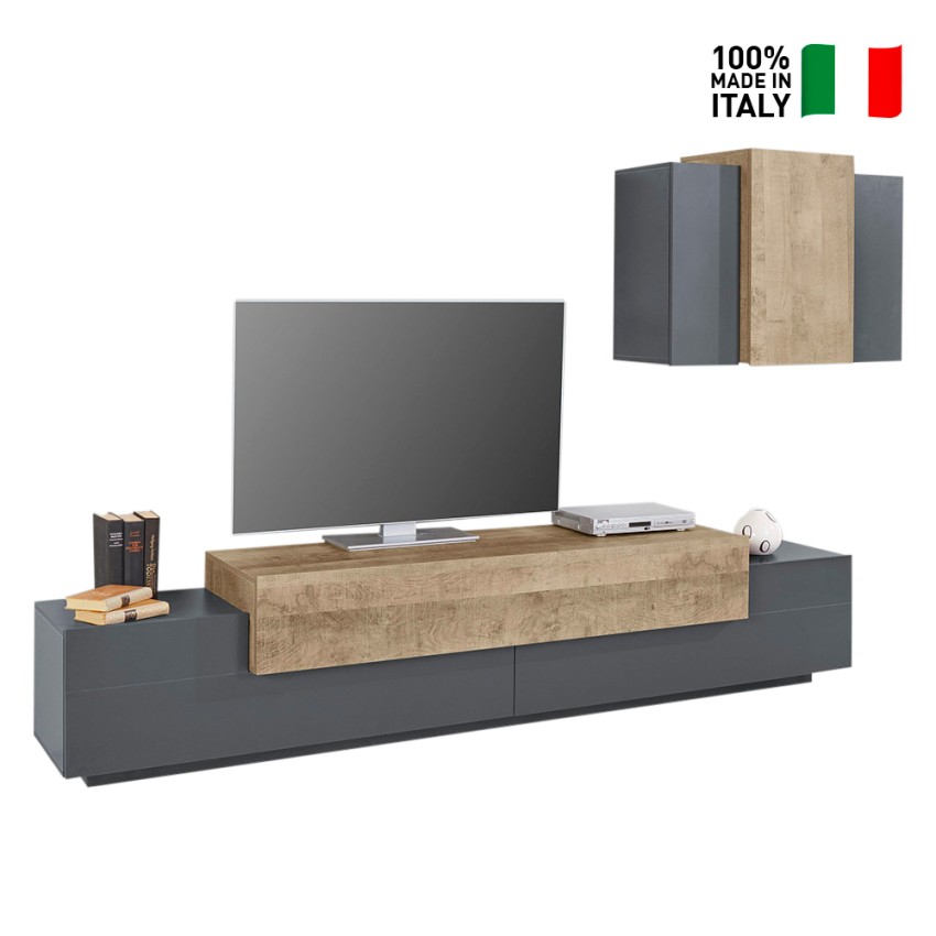 Liv RT Mueble TV suspendido mueble de pared diseño moderno negro 2 vitrinas