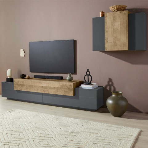 Mueble de pared moderno para TV colgante negro madera Stady AP Promoción