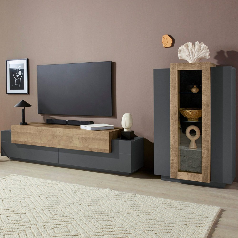 Mueble TV moderno de madera y negro Woud AP