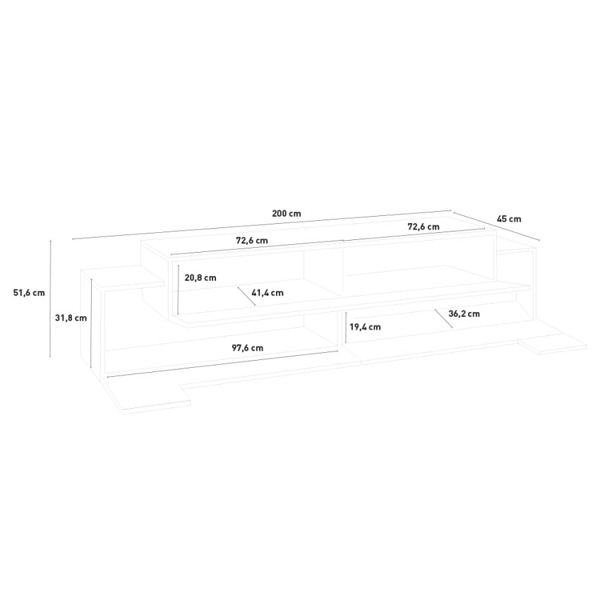 Mueble TV moderno negro y madera 4 compartimentos 3 puertas 200cm Corona  Low Cyt