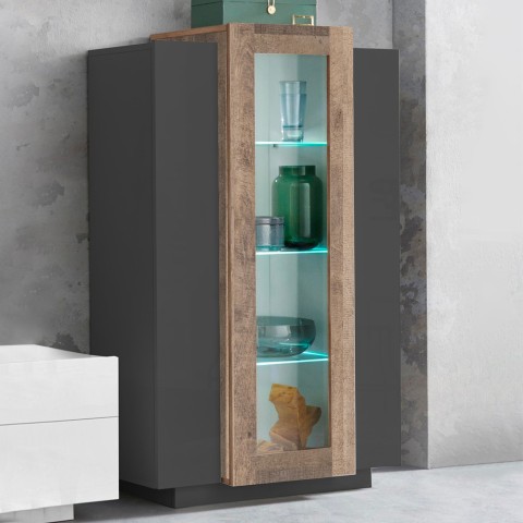 Vitrina moderna alta negra y de madera para salón 80x120cm Corona Hound Promoción