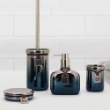 Set de accesorios de baño jabonera y portacepillos cromo/cerámica azul Stark Promoción