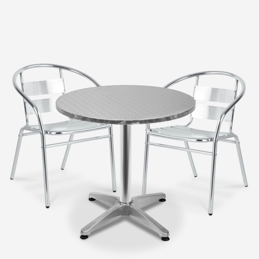 Conjunto mesa redonda 70 cm con 2 sillas de aluminio jardín bar exterior Fizz Promoción
