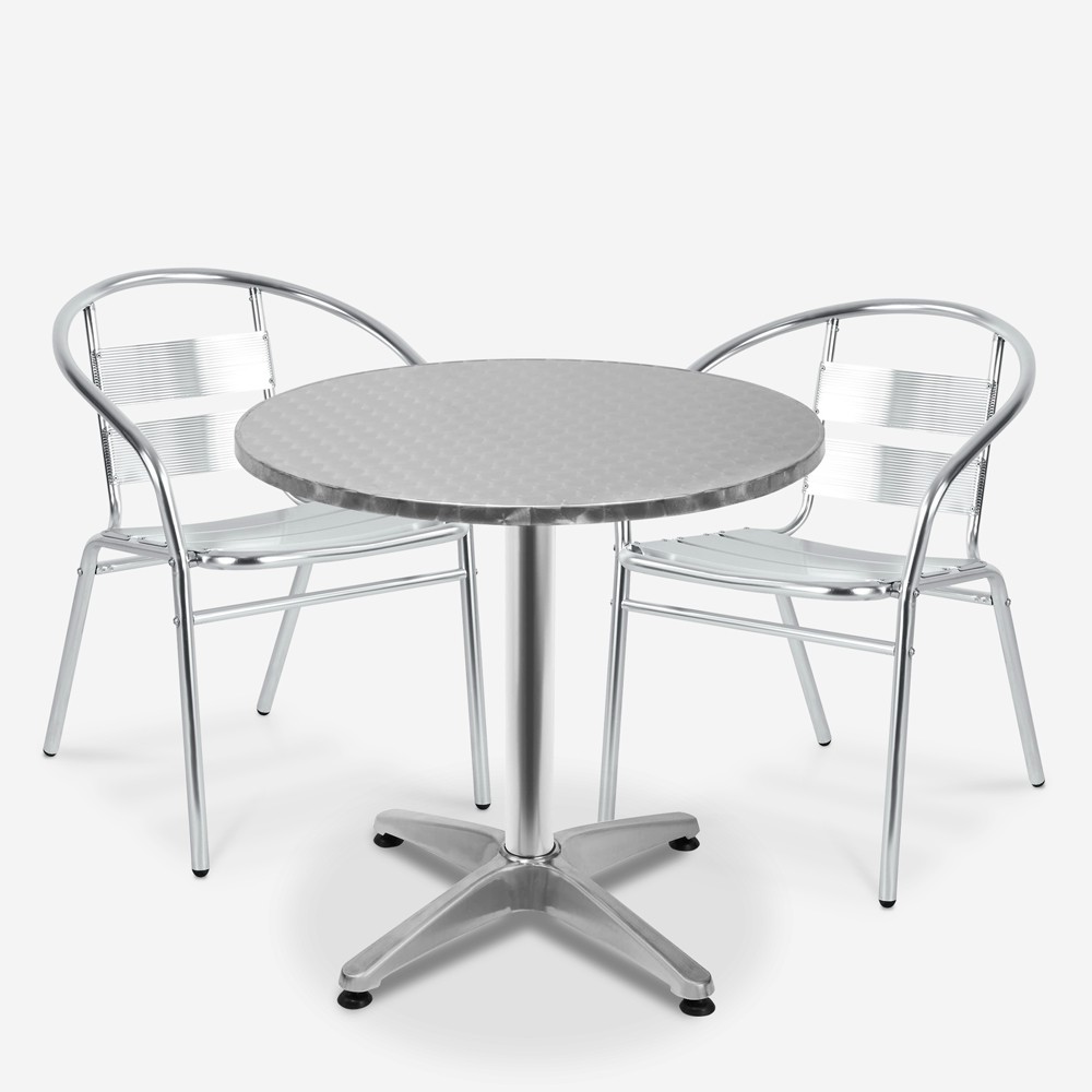 Conjunto mesa redonda 70 cm con 2 sillas de aluminio jardín bar exterior Fizz