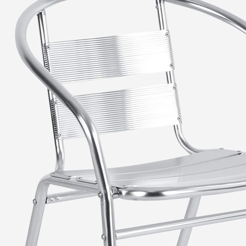 Conjunto Mesa Redonda y 4 sillas Aluminio Anodizado Para Terrazas de Bares  y Restaurantes